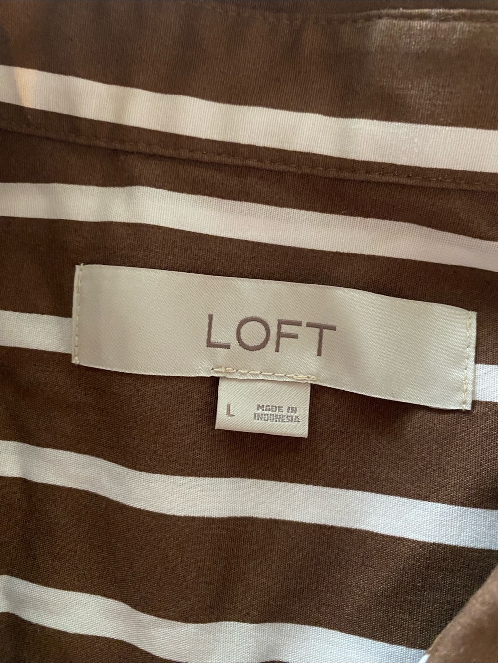 LOFT Brown and White Vertical Stripe Button-Down Shirt - Picture 3 of 5